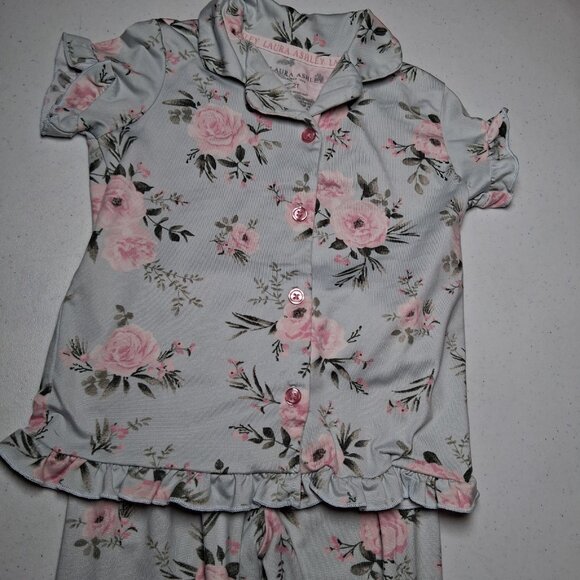 Laura Ashley Pajamas Set Youth Girls 2T 2 Piece Blue Pink Rose Ruffled Sleepwear - Picture 2 of 11